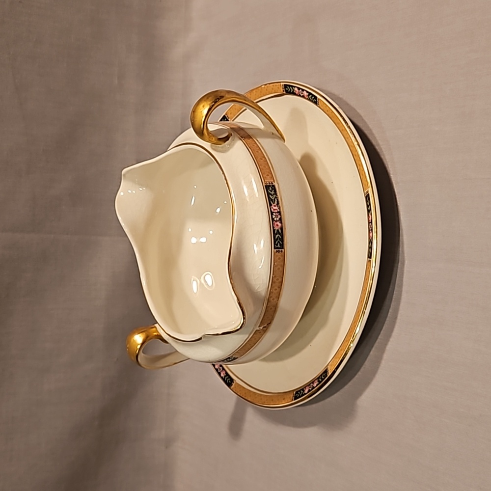 Vintage Knowles K.T.&K Gravy Boat w/Attached Underplate V.E.G.